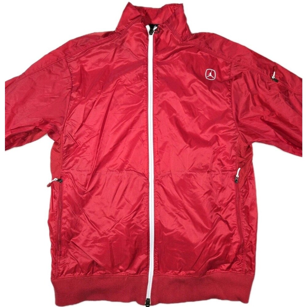 Air Jordan Full Zip Lightweight Hooded  Nylon Jacket Red Mens Large